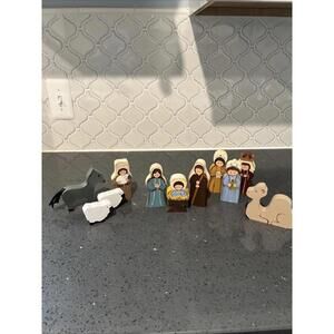 11 Piece Painted Wooden Folk Art Stylized NATIVITY Set